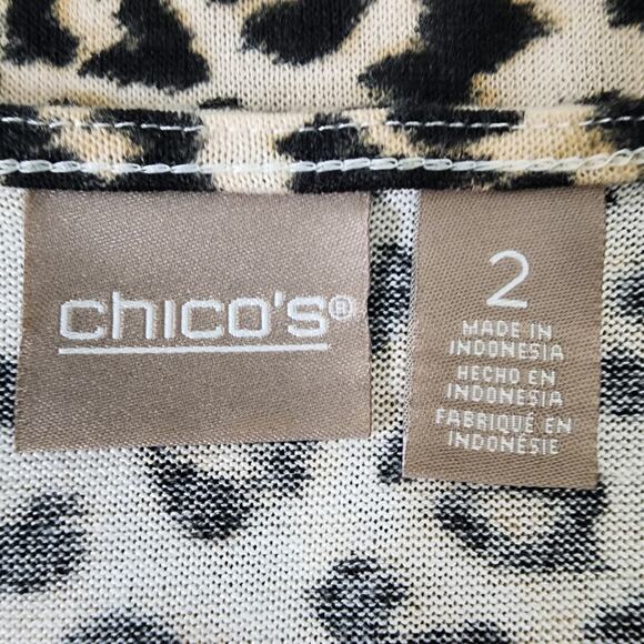 Chico's Womens Top Leopard Print Side Tie Round Neck Knit Size 2 US Large 3/4 Sl - Picture 8 of 11